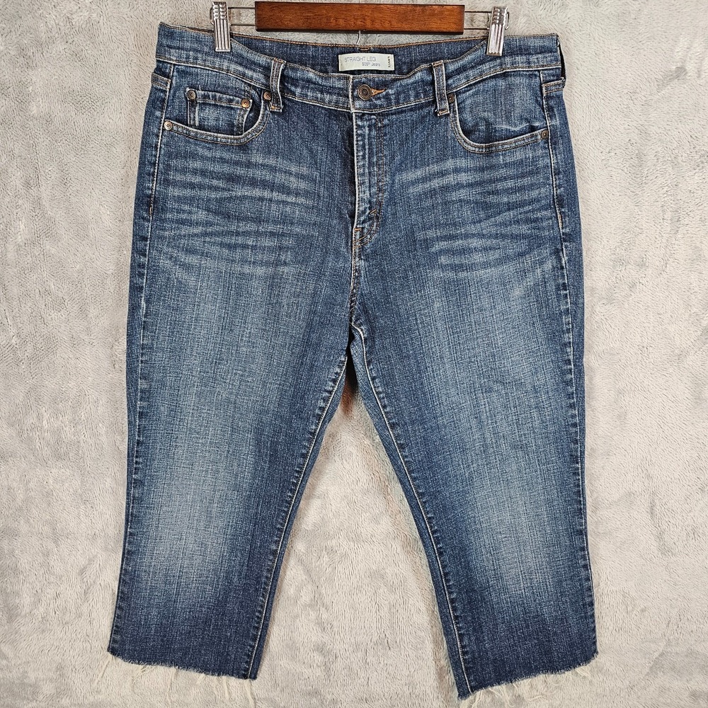 Levis 505 Womens Medium Wash Classic Straight Leg Blue Jeans Aprox 18 cropped